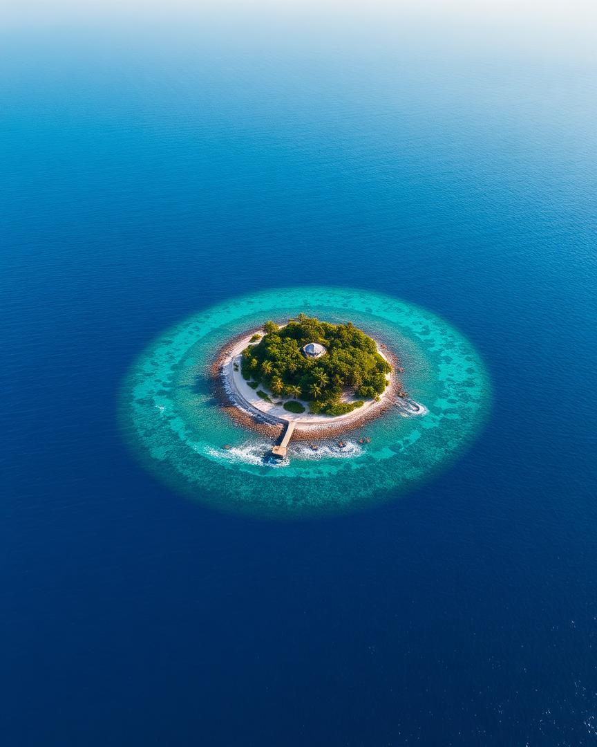 Aerial view of a Maldivian atoll with turquoise lagoons